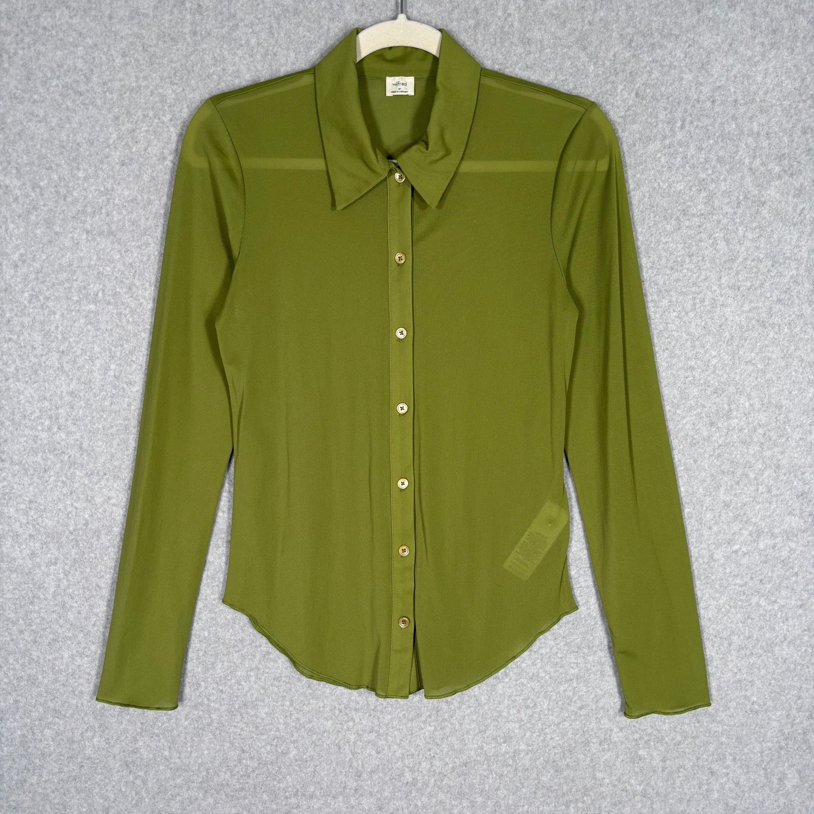 Aritzia Wilfred Mesh Sheer Button Down Shirt Medium Green Festival Minimalist